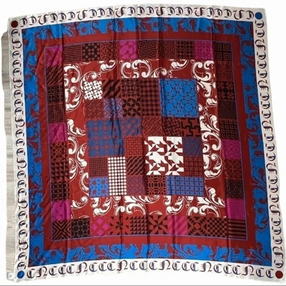 Vintage Marja Kurki Silk Scarf Wrap Large 43x43 Geometric Patchwork Renaissance